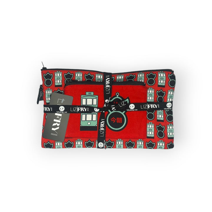 Fragrant Harbour Zip Bag Set – 2 Piece Hong Kong Tram & Pawn Print Pouches