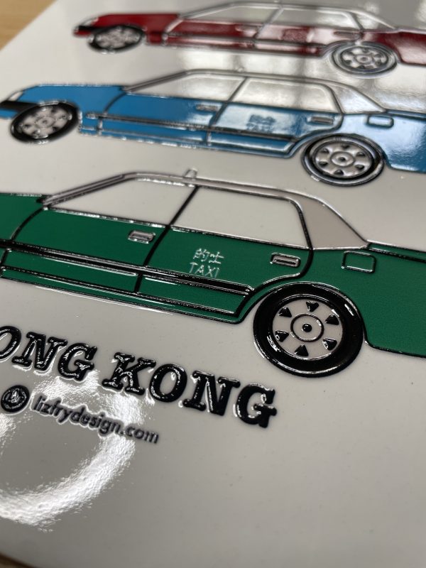 HK Taxi Print Embossed Trivet – Ceramic Tile with Cork Backing