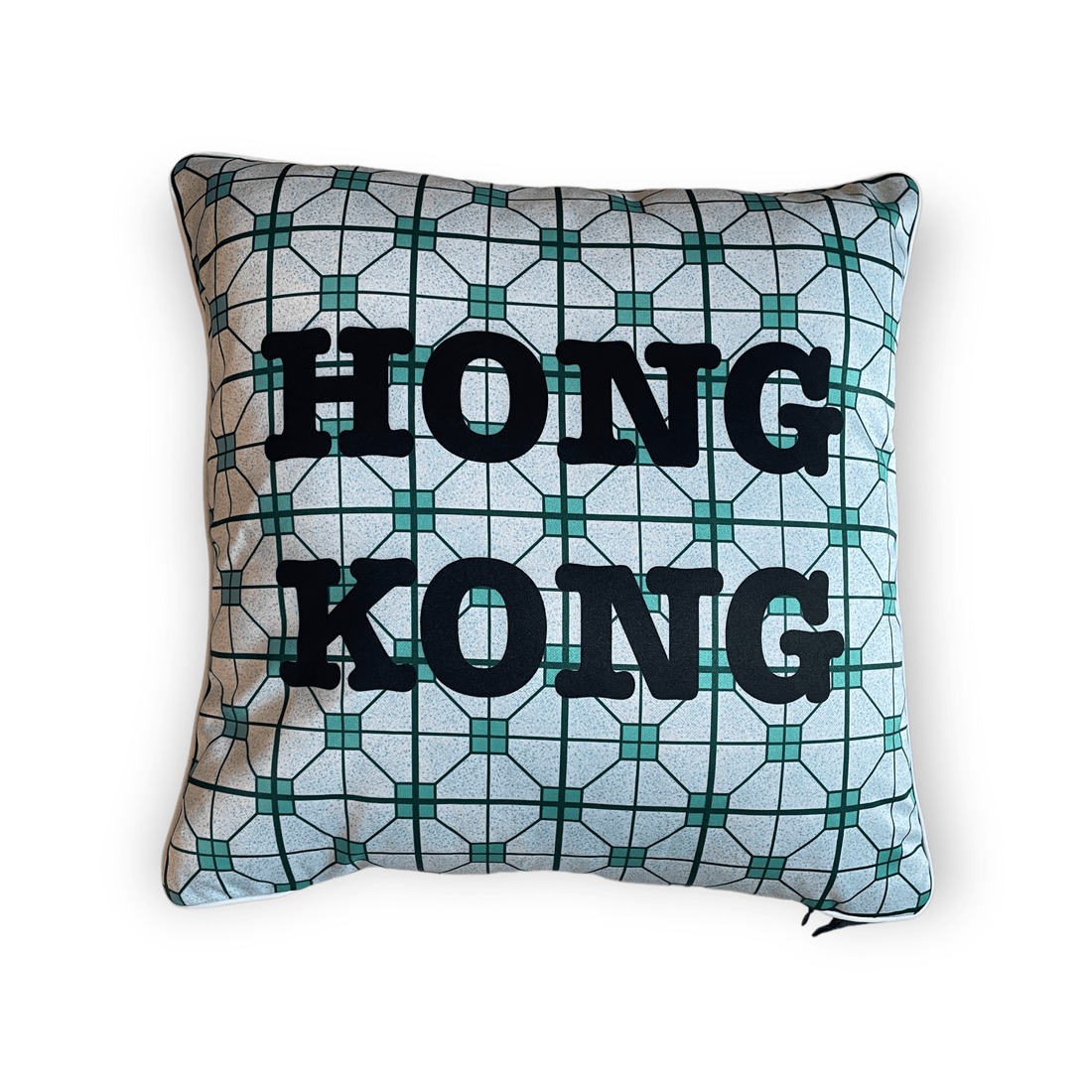 Hong Kong Green Tile Print Cushion Cover – 45 cm rPET Decorative Homeware
