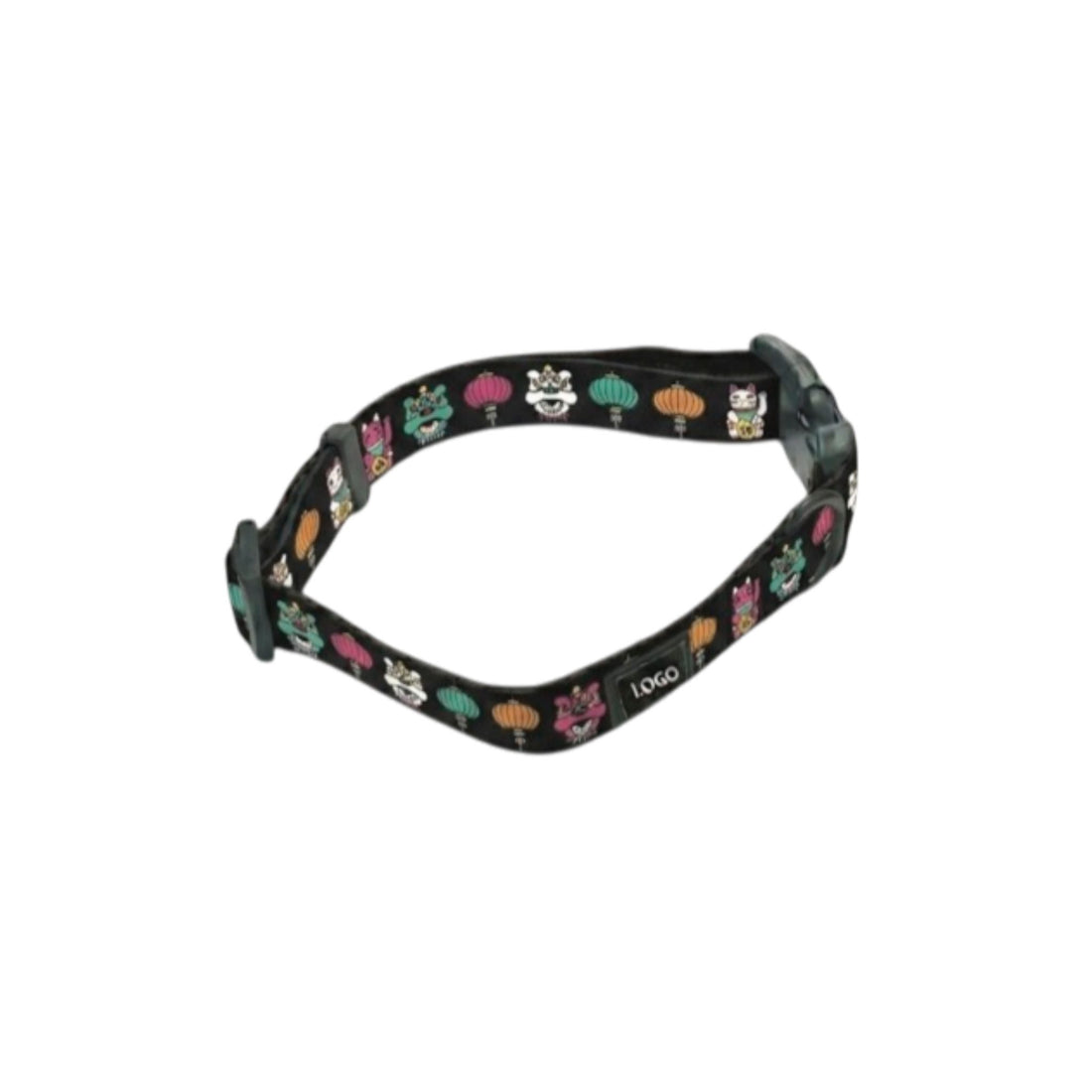 Lion, Cat, Lantern – Black Adjustable Dog Collar