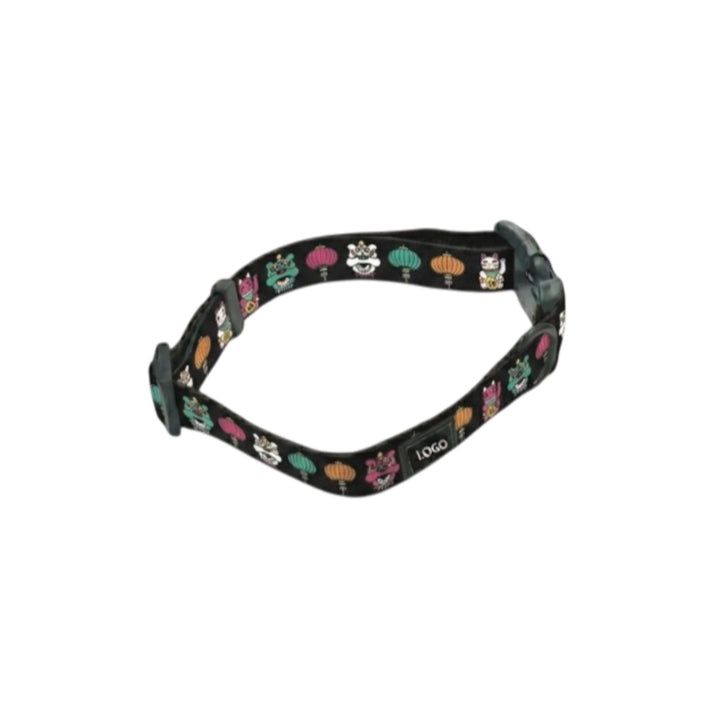 Lion, Cat, Lantern – Black Adjustable Dog Collar