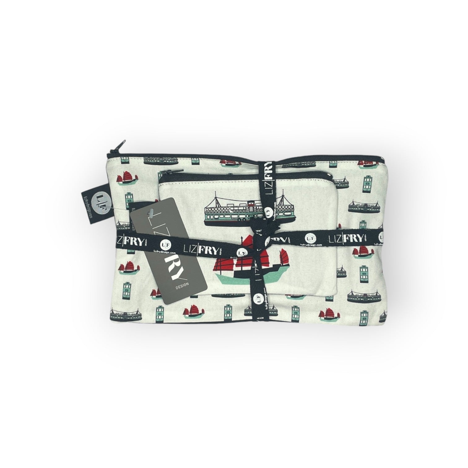 Hong Kong Transport Zip Bag Set – 2 Piece Pouches with Junk & Star Ferry Prints