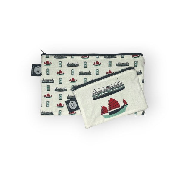 Hong Kong Transport Zip Bag Set – 2 Piece Pouches with Junk & Star Ferry Prints