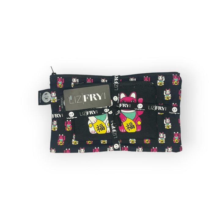 Lucky Cat Zip Bag Set – 2 Piece Hong Kong Print Travel & Everyday Pouches