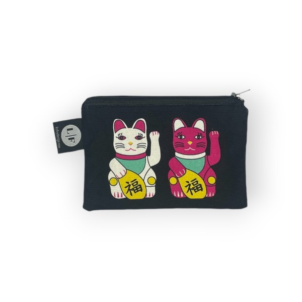 Lucky Cat Zip Bag Set – 2 Piece Hong Kong Print Travel & Everyday Pouches