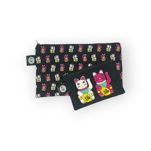Lucky Cat Zip Bag Set – 2 Piece Hong Kong Print Travel & Everyday Pouches