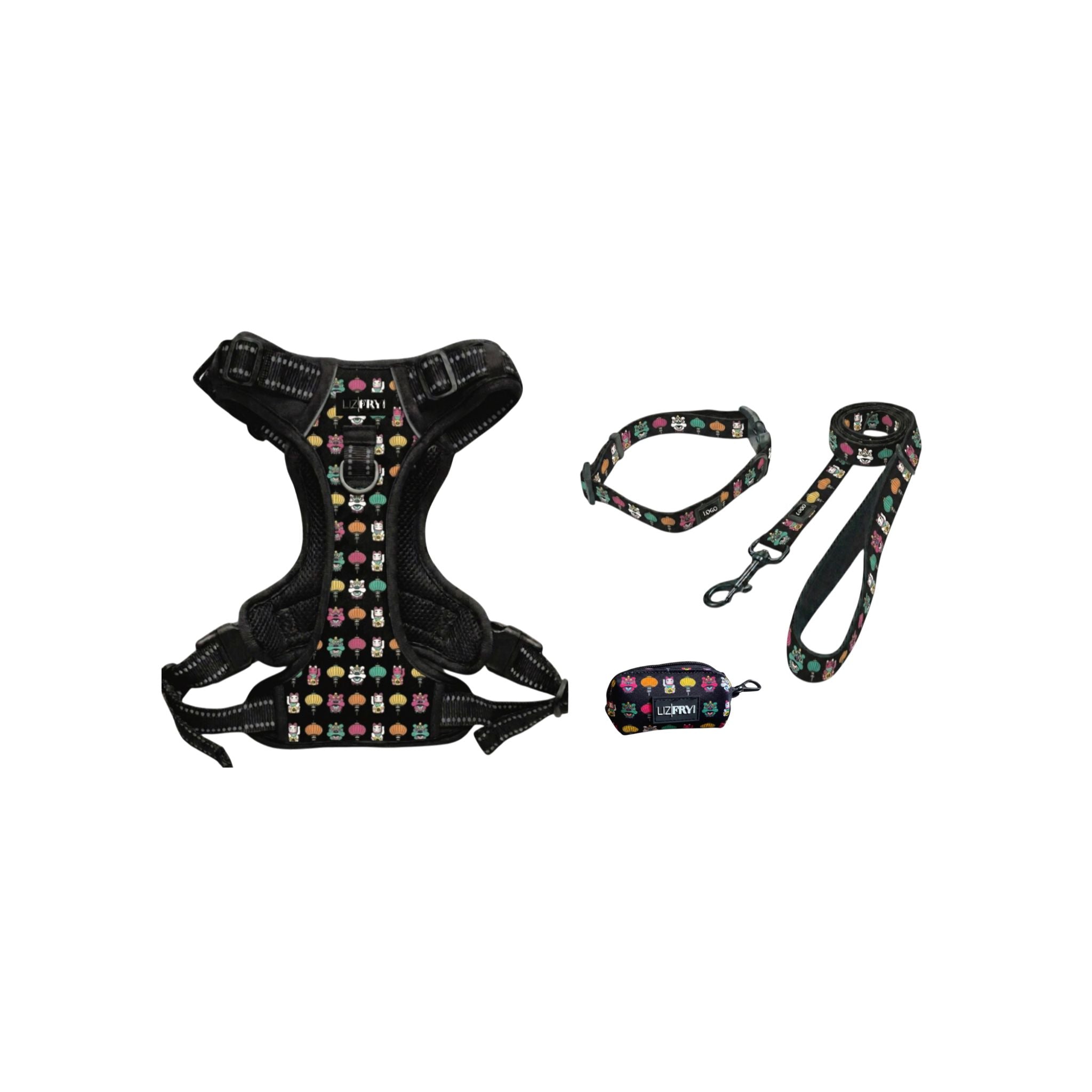 Lion, Cat, Lantern – Black 4-Piece Dog Walk Set