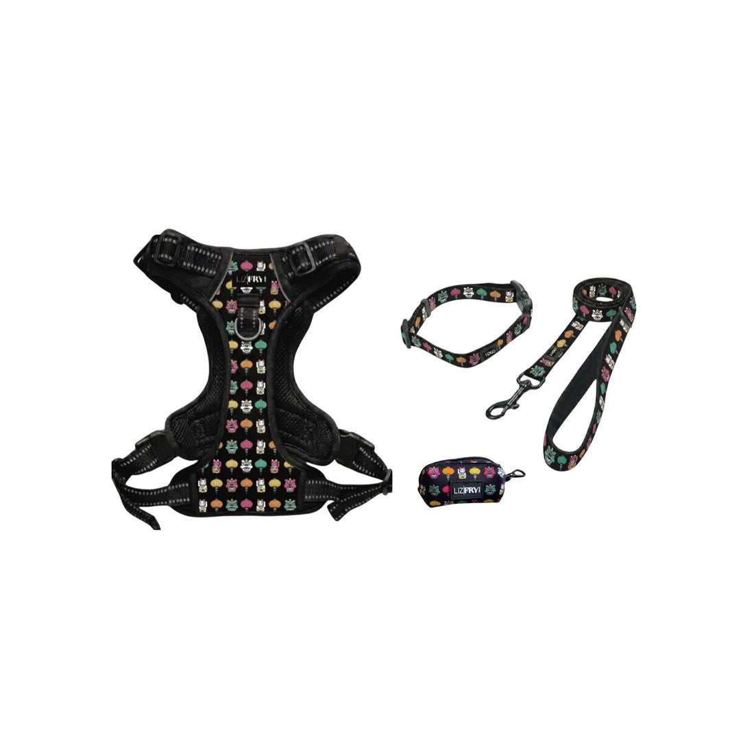 Lion, Cat, Lantern – Black 4-Piece Dog Walk Set