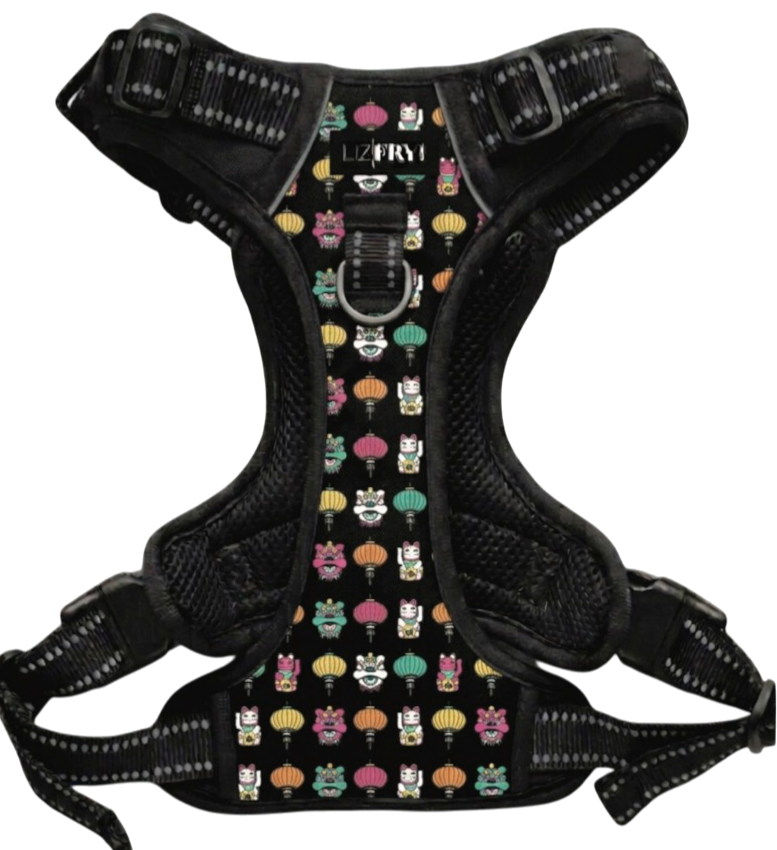 Lion, Cat, Lantern – Black Adjustable Dog Harness