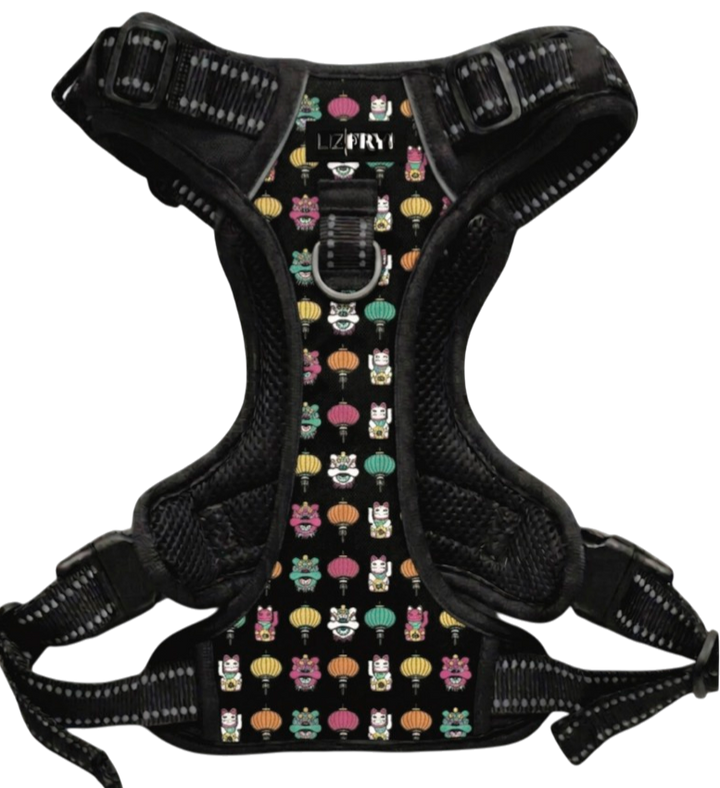 Lion, Cat, Lantern – Black Adjustable Dog Harness
