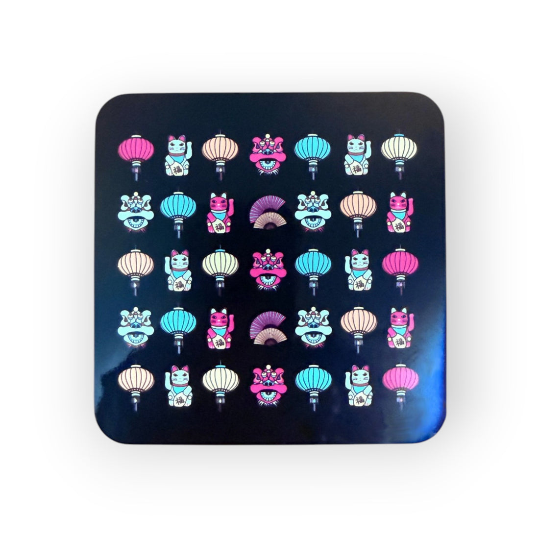 Hong Kong Cat, Lion & Lantern Cork Coaster – 10 × 10 cm