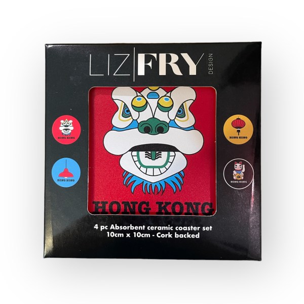 Coloured Ceramic Coaster Set – 4 Piece with Cork Backing & Metal Holder