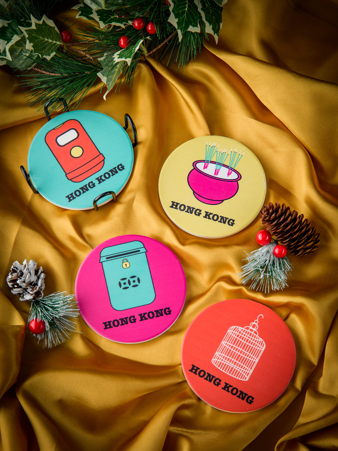 Hong Kong Neons Ceramic Coaster Set of 4 – Vibrant Homeware, Cork-Backed