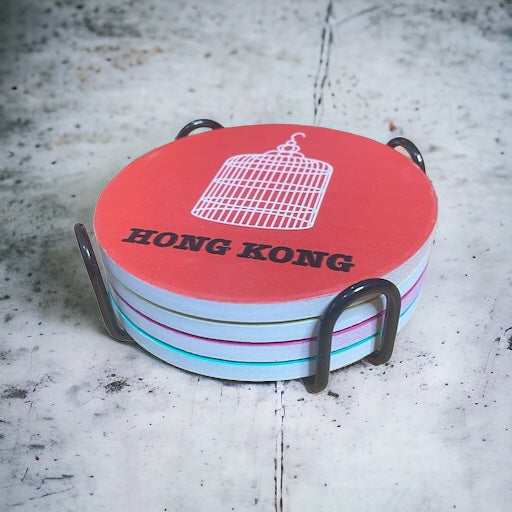 Hong Kong Neons Ceramic Coaster Set of 4 – Vibrant Homeware, Cork-Backed