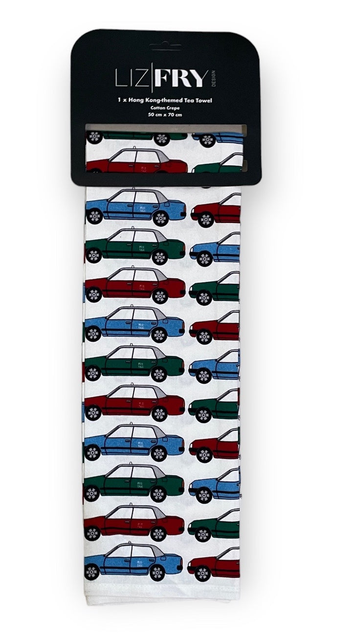 HK Taxi Print Tea Towel – Hong Kong Cotton Kitchen Towel | Liz Fry Design