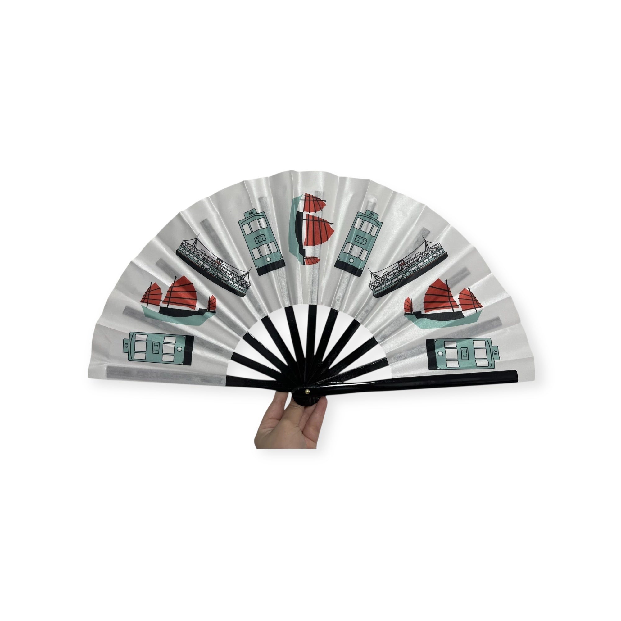 HK Transport Hand Fan – Star Ferry, Junk Boats & Trams Souvenir | Liz Fry Design