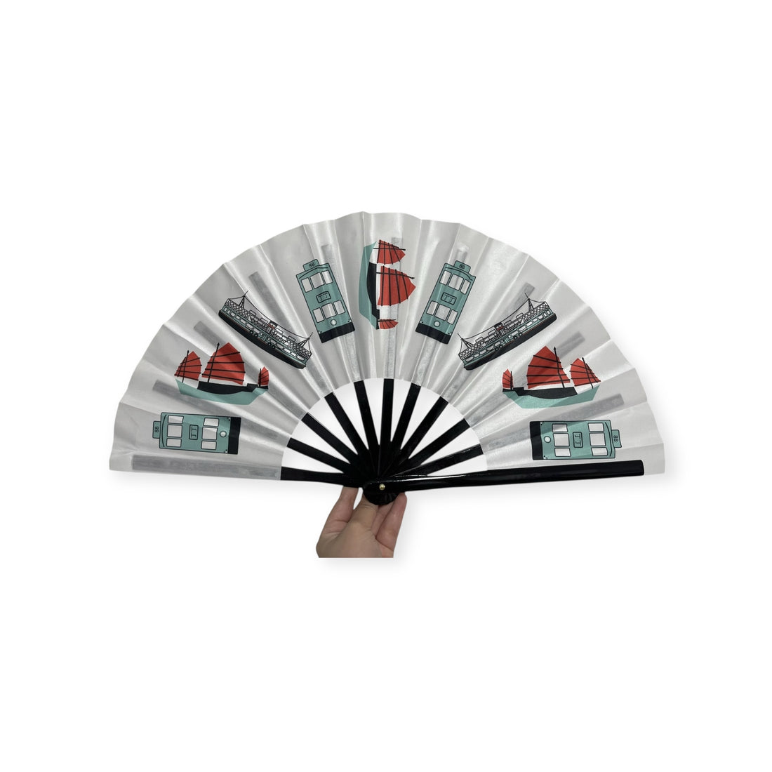 HK Transport Hand Fan – Star Ferry, Junk Boats & Trams Souvenir | Liz Fry Design