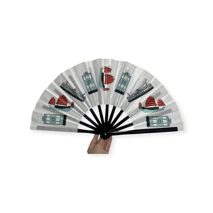 HK Transport Hand Fan – Star Ferry, Junk Boats & Trams Souvenir | Liz Fry Design