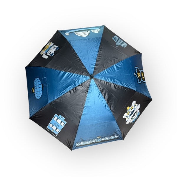 Hong Kong Icons Large Folding Golf Umbrella – Blue, Double Canopy, UV-Protection