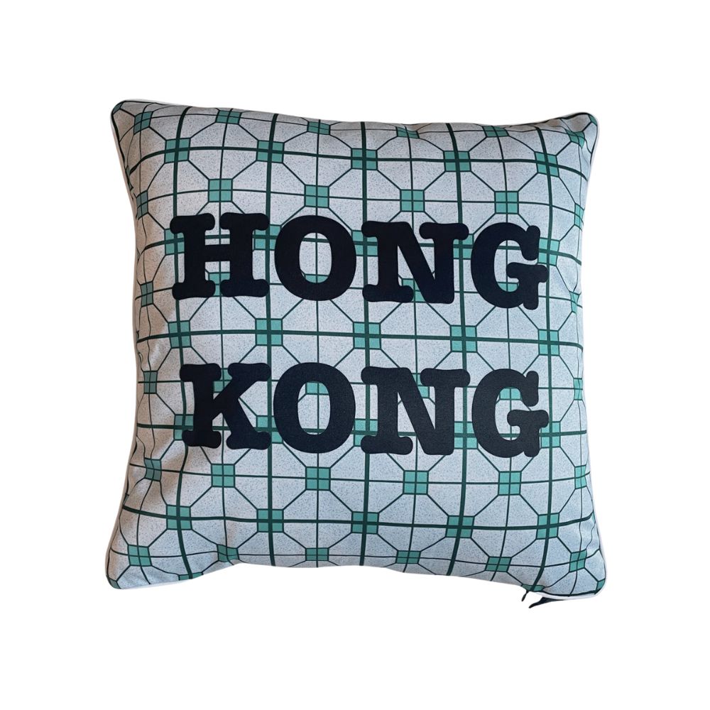 Hong Kong Green Tile Print Cushion Cover