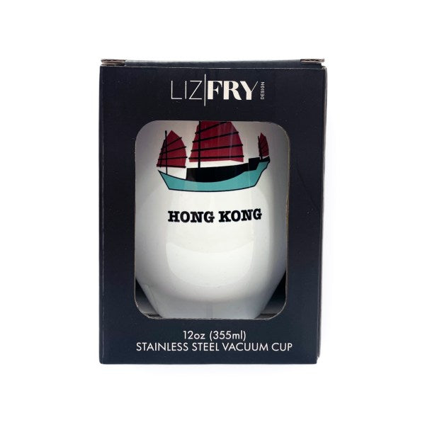 Junk Print Stainless Steel Wine Cup – Insulated 12 oz Tumbler with Hong Kong Junk Boat Design
