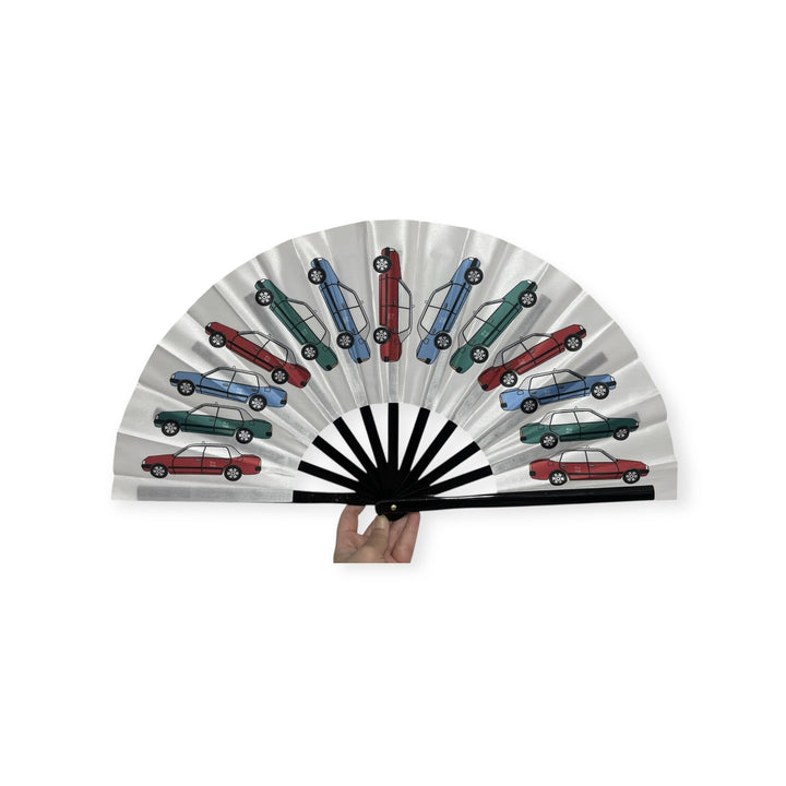 HK Taxis Hand Fan – Red, Green & Blue Taxi Print Souvenir | Liz Fry Design