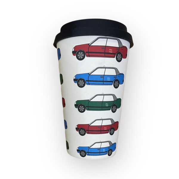 HK Taxis Print Bamboo Cup – Eco-Friendly Travel Mug | Liz Fry Design