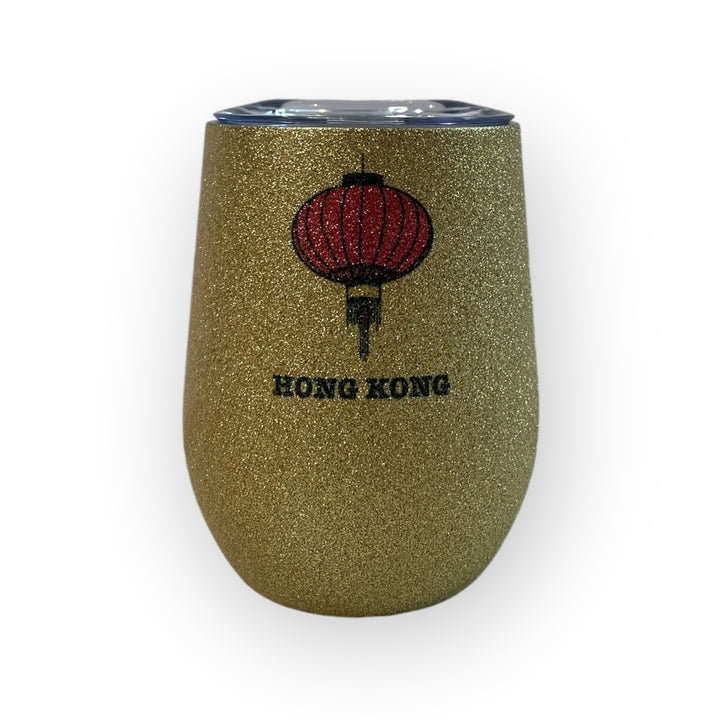 Lantern Print Stainless Steel Wine Cup – Gold Glitter Insulated 12 oz Tumbler