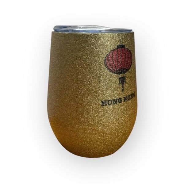 Lantern Print Stainless Steel Wine Cup – Gold Glitter Insulated 12 oz Tumbler