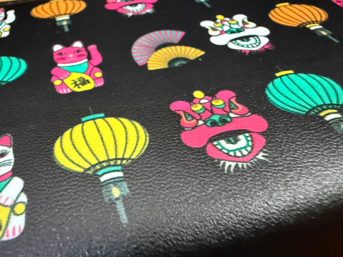 Hong Kong Lion, Cat & Lantern Wallet – Black