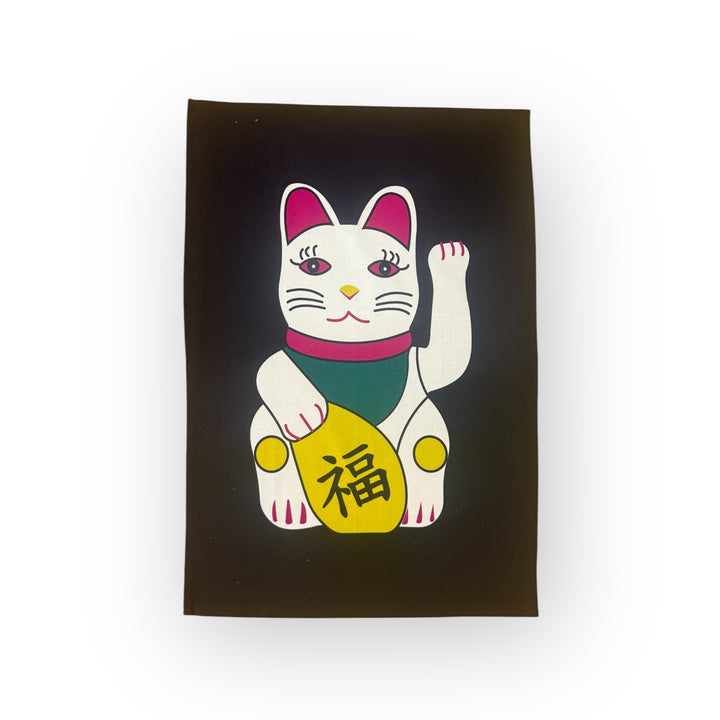Lucky Cat Tea Towel (Black)