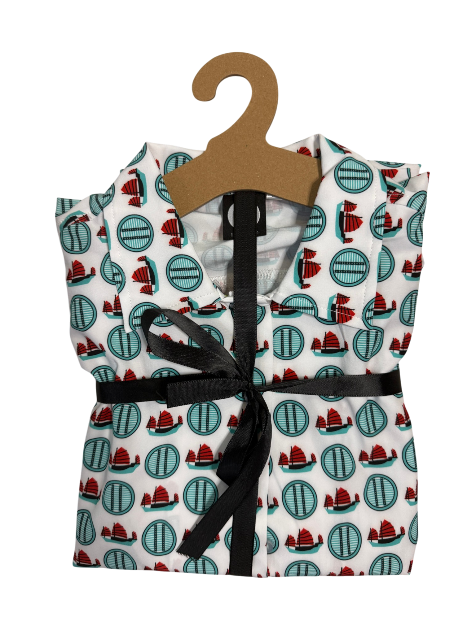 Men’s Junk Boat Print Quick-Dry Shirt & Shorts Set Description:
