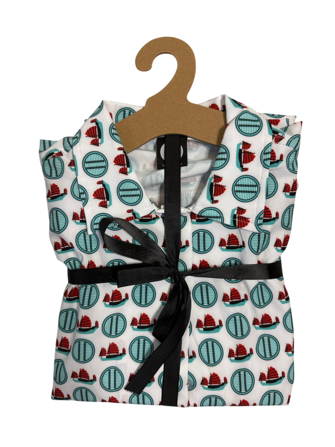 Men’s Junk Boat Print Quick-Dry Shirt & Shorts Set Description: