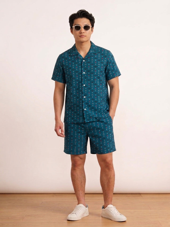 Men’s Teal Hong Kong Transport Quick-Dry Shirt & Board Shorts Set