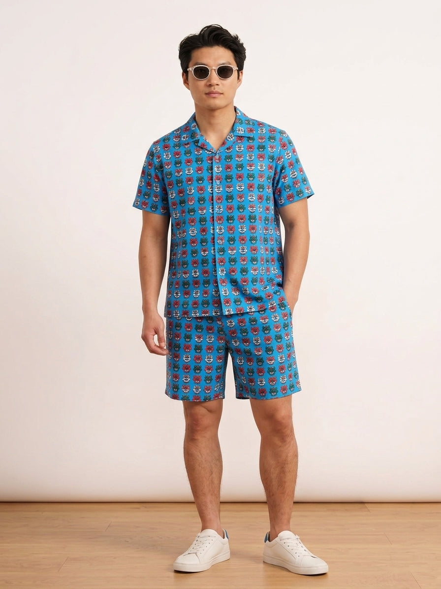 Men’s TST Lions Print Quick-Dry Shirt & Shorts Set