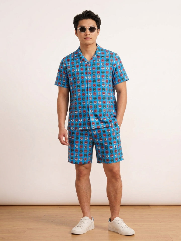 Men’s TST Lions Print Quick-Dry Shirt & Shorts Set