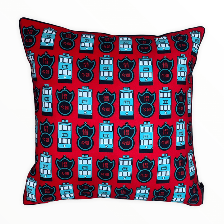 North Point Trams & Pawn Sign Print Cushion Cover – 45 cm rPET Home Accessory