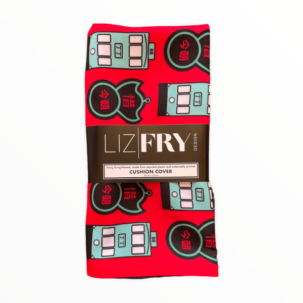 North Point Trams & Pawn Sign Print Cushion Cover – 45 cm rPET Home Accessory