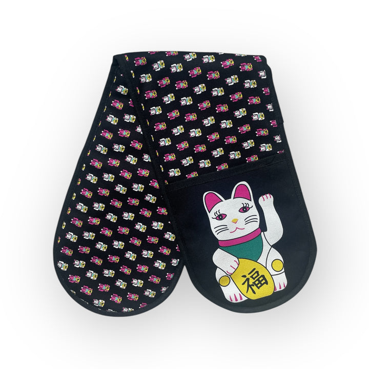 Tung Choi Street Lucky Cats Oven Mitts – Organic Cotton Kitchen Gloves