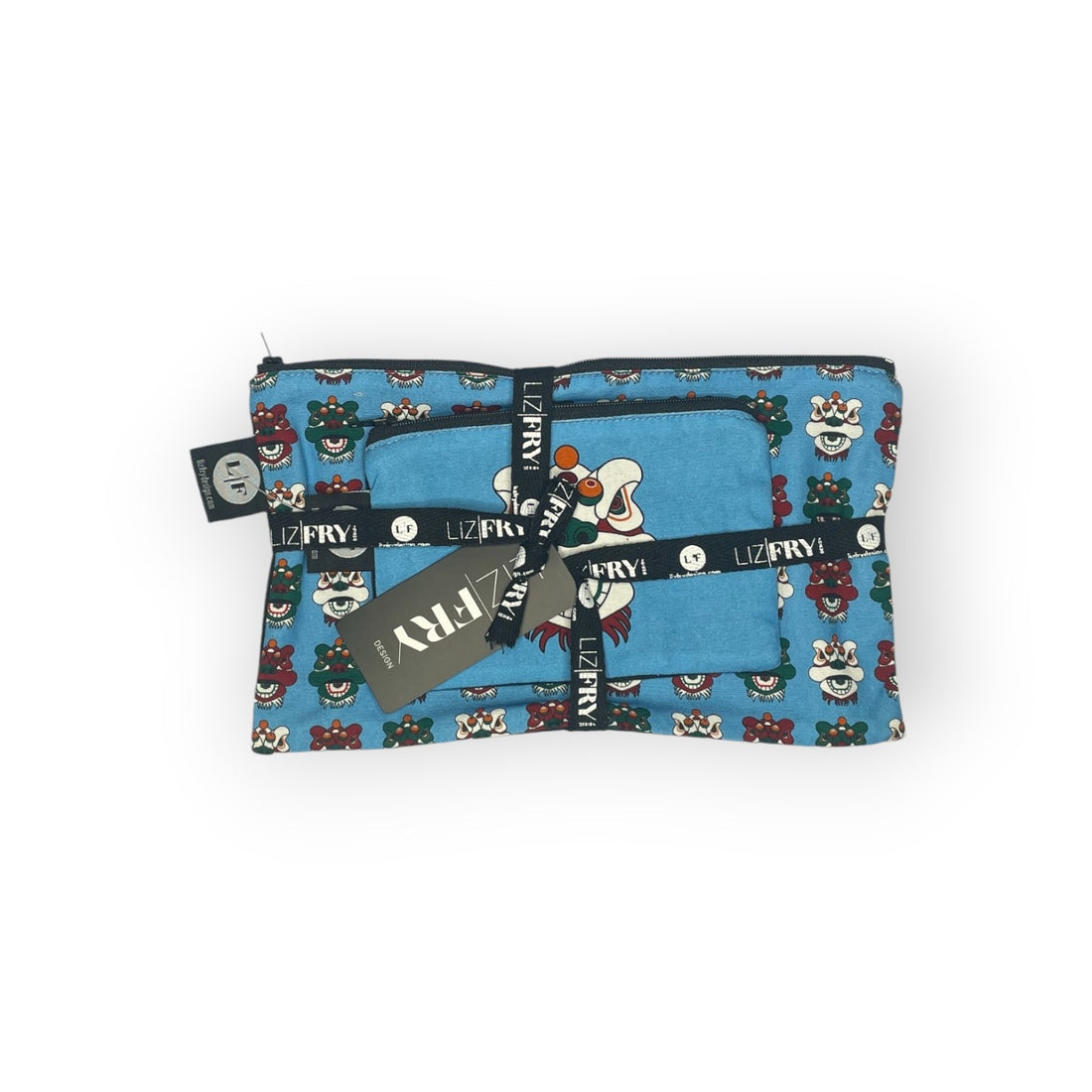 Tsim Sha Tsui Lion Heads Zip Bag Set – 2 Piece Hong Kong Print Travel & Everyday Pouches