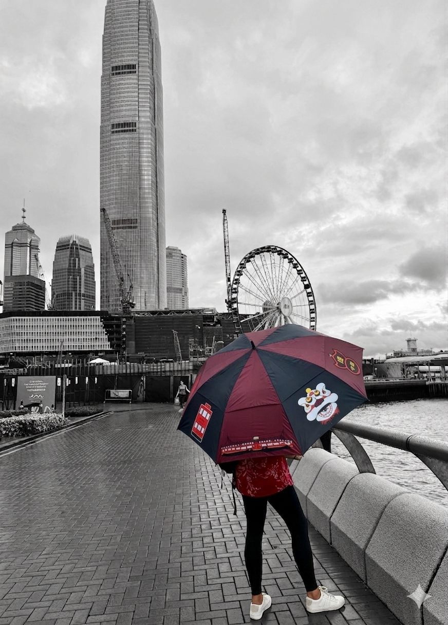 香港標誌高爾夫傘 - 紅色，大折疊，雙層傘面，防紫外線