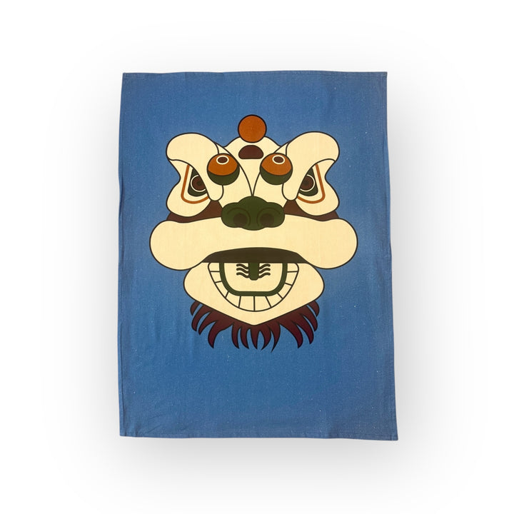Blue Lion Dance Tea Towel