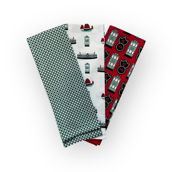 Fragrant Harbour Tea Towel Gift Set – 3-Pack Eco Cotton with Hong Kong Prints