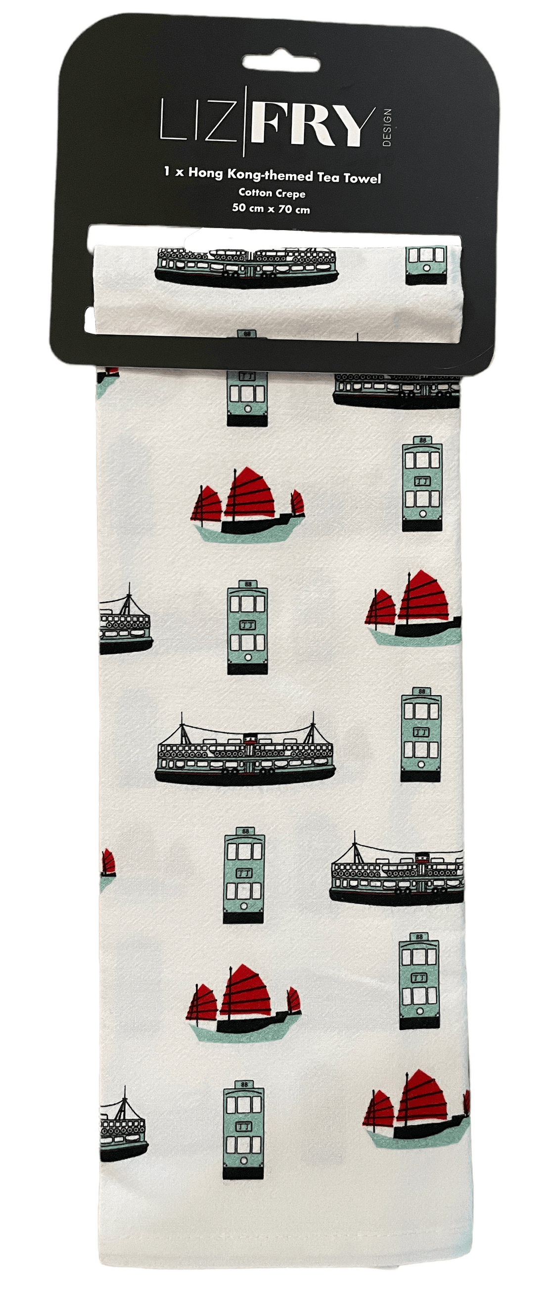 HK Transport Tea Towel – Trams, Ferries & Junks | Hong Kong Kitchen Decor