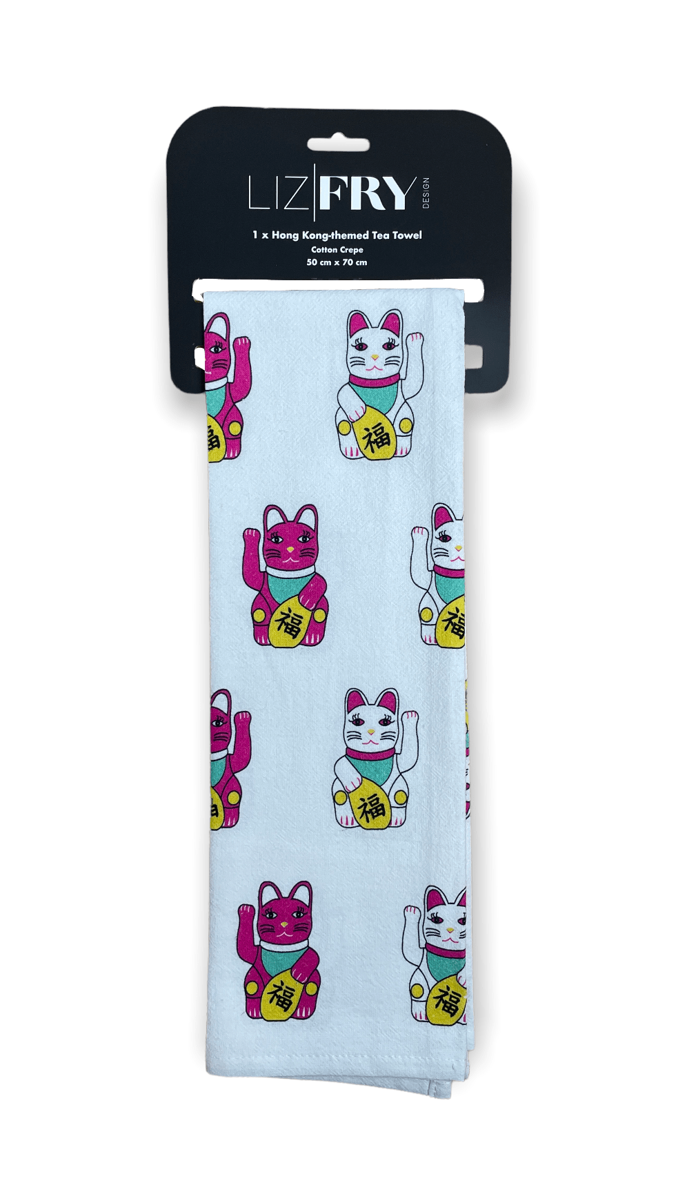 Lucky Cats Tea Towel – Tung Choi Street Print | Hong Kong Homeware