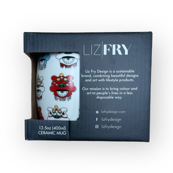 Tsim Sha Tsui Lion Head Print Ceramic Mug – Repeat Design by Liz Fry Design