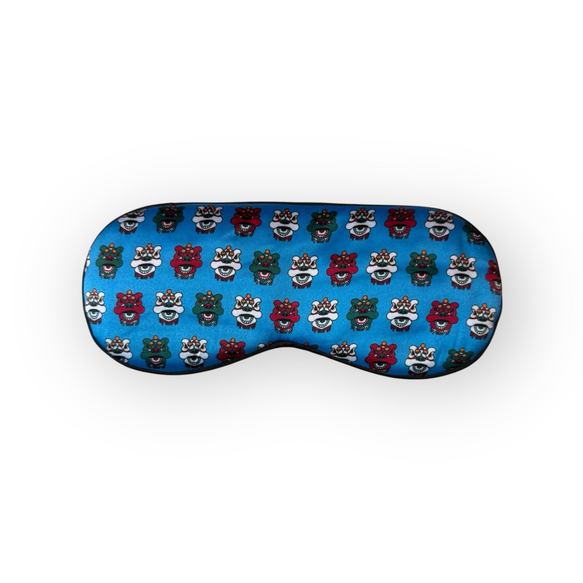 Tsim Sha Tsui Lion Heads Eye Mask – Blue Repeat Pattern, Soft Travel Sleep Mask
