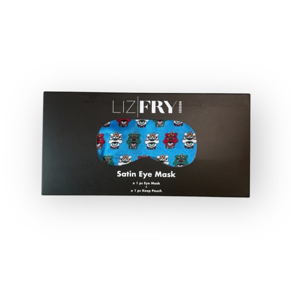 Tsim Sha Tsui Lion Heads Eye Mask – Blue Repeat Pattern, Soft Travel Sleep Mask