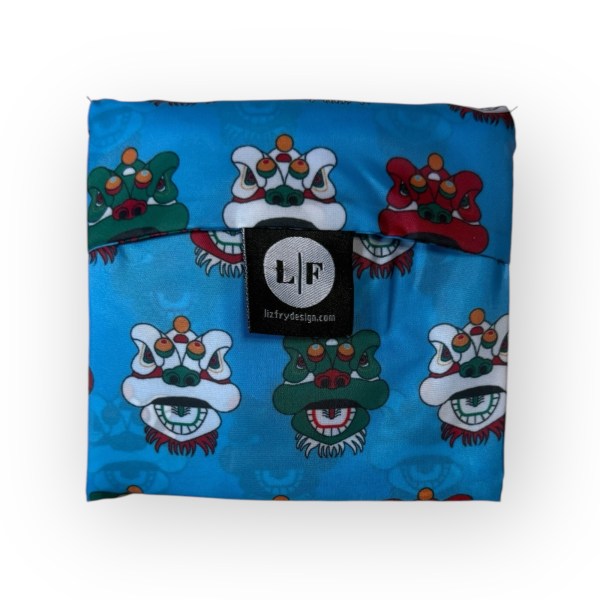 Tsim Sha Tsui Lion Heads Print Blue Foldable Shopping Bag – Eco Reusable Tote