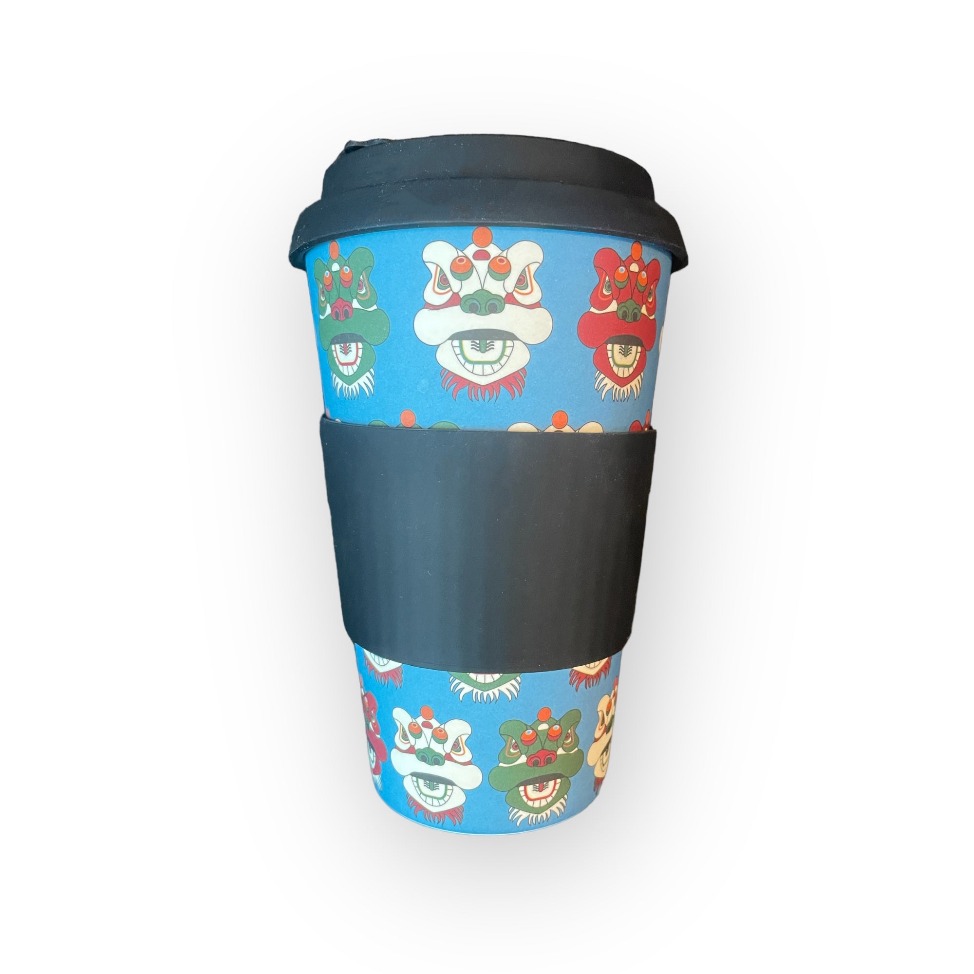 Tsim Sha Tsui Lion Heads Print Bamboo Cup – Eco-Friendly Hong Kong Design | Liz Fry Design